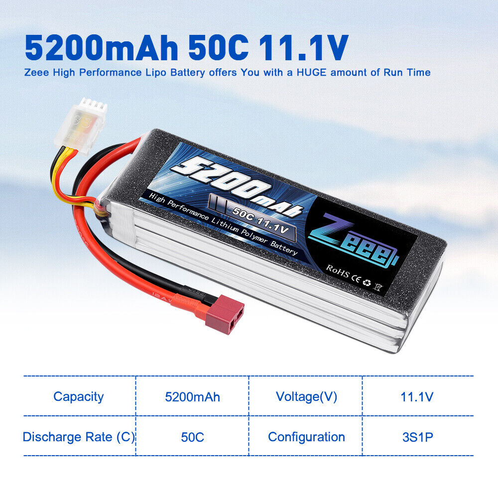 2PCS Zeee 11.1V 5200mAh 50C 3S LiPo Battery Deans for RC Car Helicopter Airplane ZEEE Does Not Apply - фотография #3
