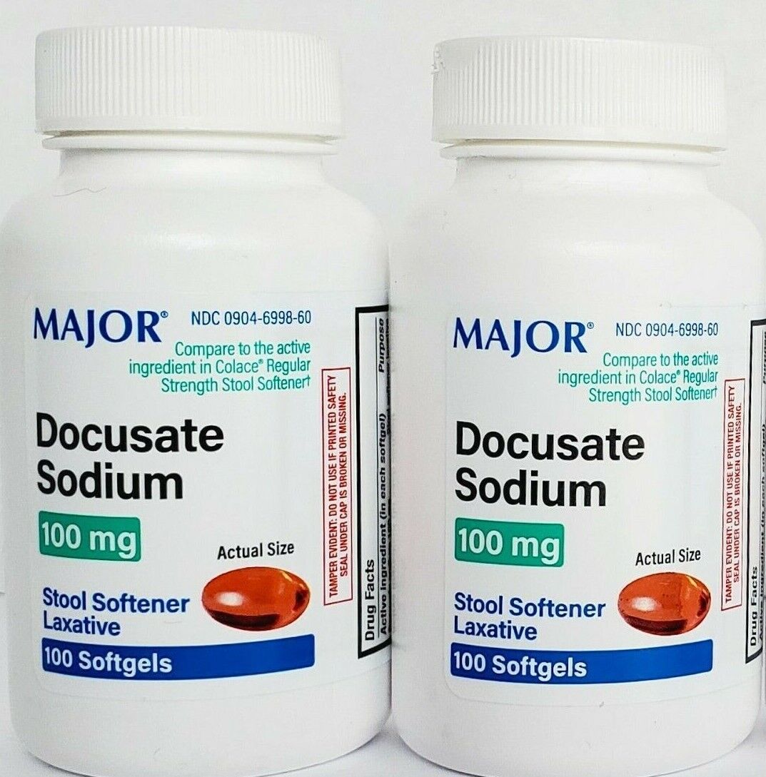 Major DOK Docusate Sodium Stool Softener 100mg Softgels 100ct -2 Pack -Exp 05-24 Major