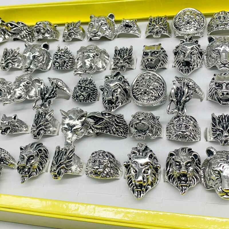 Wholesale 60pcs Mixed Retro Punk Biker Animal Jewelry Antique Silver Party Rings Handmade - фотография #4