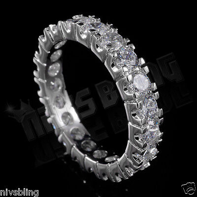 18K White Gold Plated CZ Wedding Engagement Band Eternity Women Promise Ring Niv's Bling - фотография #4