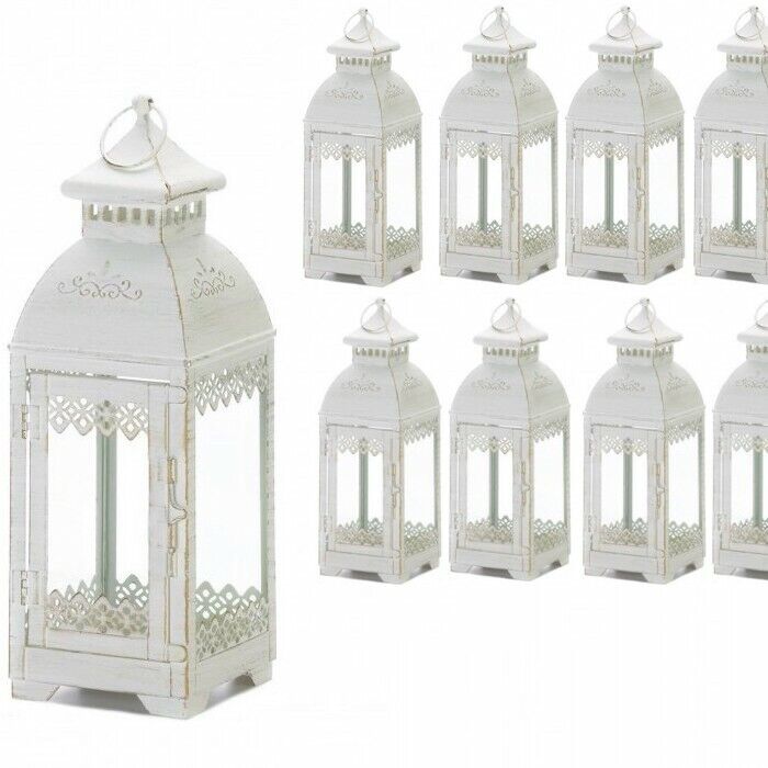 Lot of 10 LACE 13in Distressed White Lantern Candleholder Wedding centerpieces  Gallery Of light 10018612
