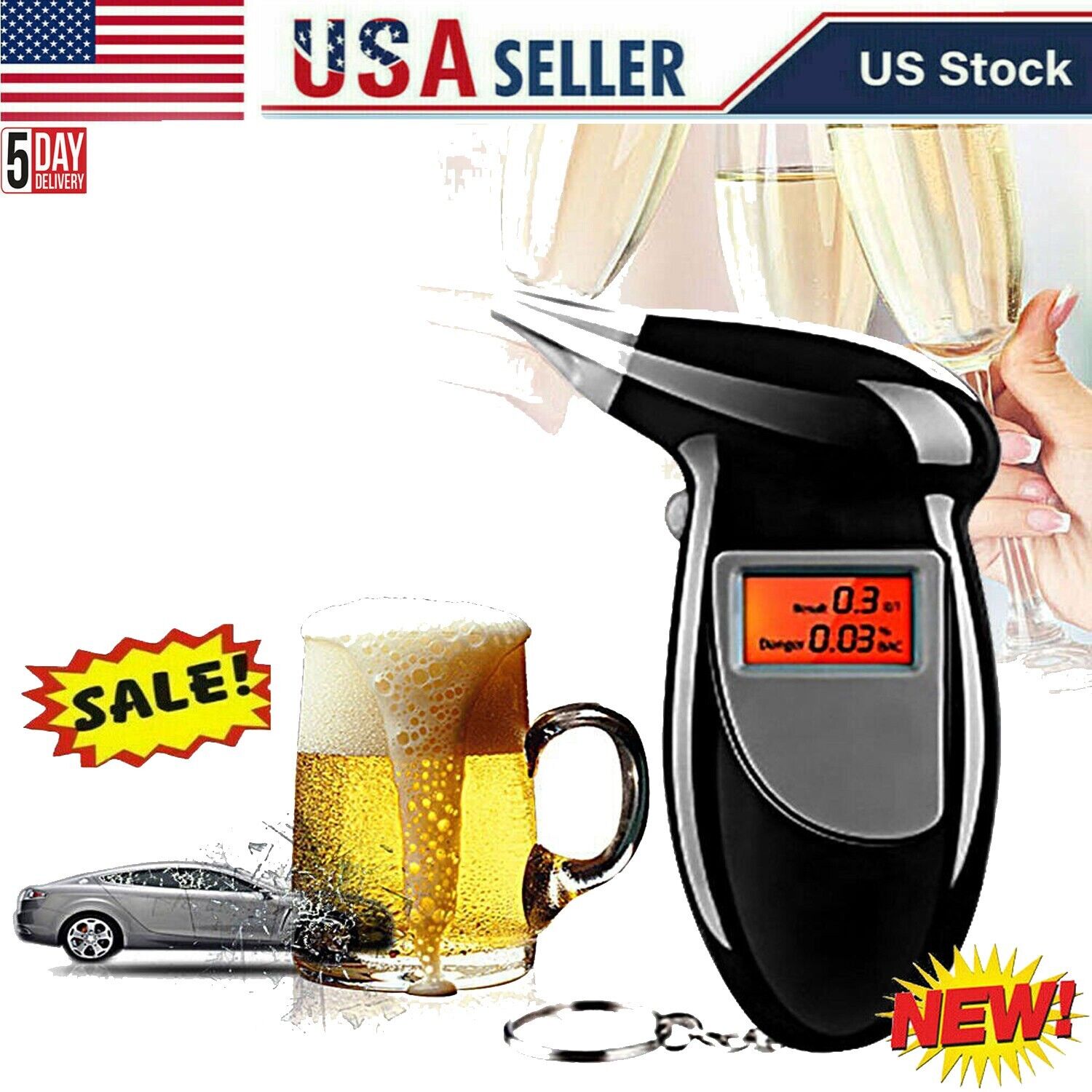 Digital LCD Police Breath Breathalyzer  Alcohol Tester Test Analyzer Detector US Candeal Does Not Apply