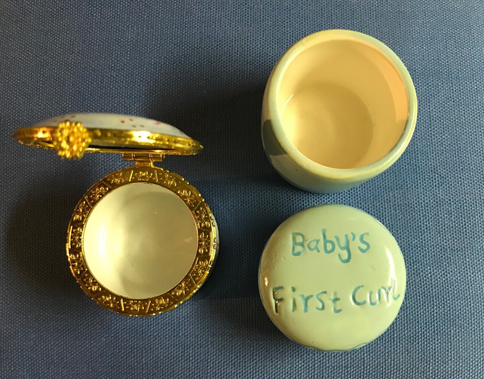 lot 2 NEW~baby’s 1st Curl & First Tooth keepsakes~1 blue ceramic & 1 enamel~boy Unbranded - фотография #2
