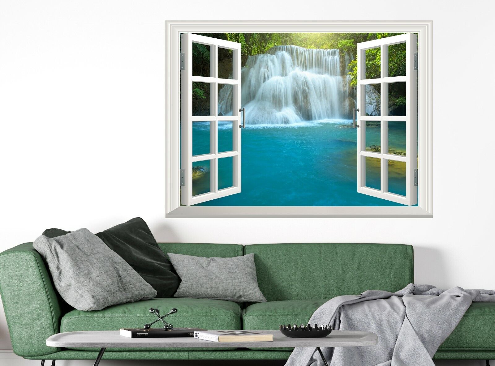 3D Effect Window View Forest Waterfall Wall Sticker Poster Vinyl Decal Mural Art Printsky LA32 - фотография #4