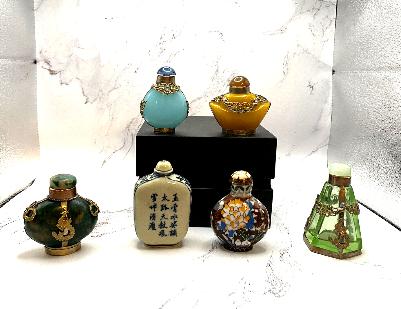 RARE ANTIQUE COLLECTION OF 6 CHINESE SNUFF BOTTLES - MARKED & EXC COND! Без бренда - фотография #3