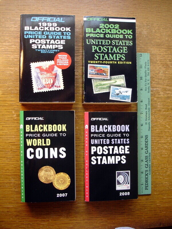 Lot of 4 Blackbooks Price Guides to US Stamps (3) & World Coins (1) 1999-2008 Ex Blackbook