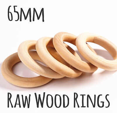 10x natural wood rings unfinished ring 65mm jewellery teeth baby nursing wooden AJ Craft Supplies