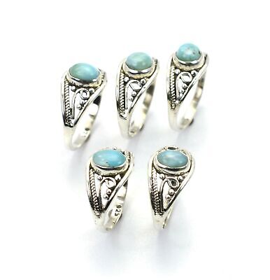 WHOLESALE 5PC 925 SOLID STERLING SILVER BLUE LARIMAR RING LOT O i543 Unbranded
