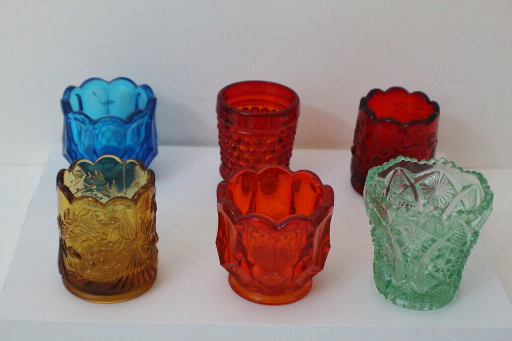 INCREDIBLE LOT OF SIX CLASSIC CUT GLASS DECORATIVE CUPS  - DIFFERENT COLORS Без бренда