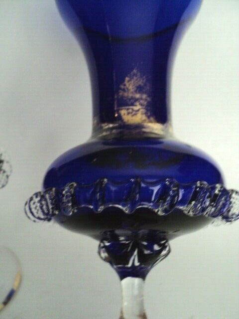 2 Bohemian Czech Cobalt Blue Gold Crystal 10 3/8"h Riggerie & Gold Vases Egermann - фотография #6