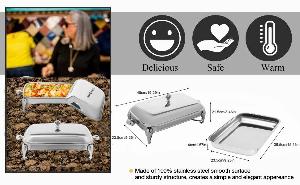 Stainless Steel 2.9L Silver Buffet Set Chafing Dish Rectangular Tray Food Warmer Unbranded - фотография #7