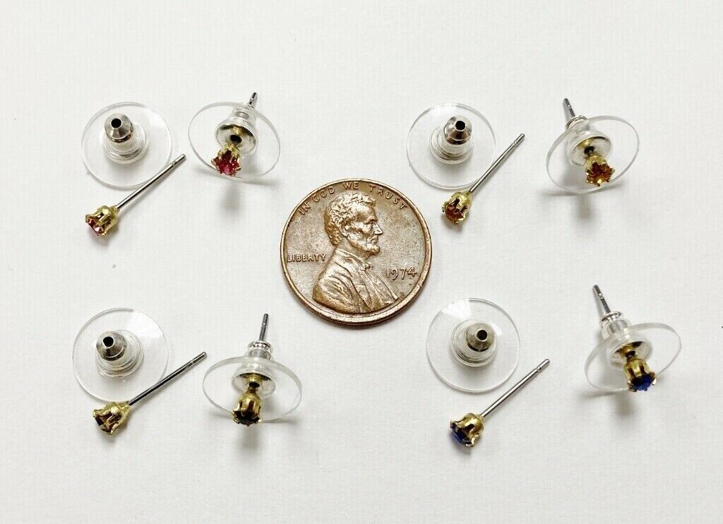 11 PAIRS RHINESTONE BRASS & SURGICAL STEEL STUD EARRINGS - ASSORTED COLORS T839 Unbranded - фотография #4