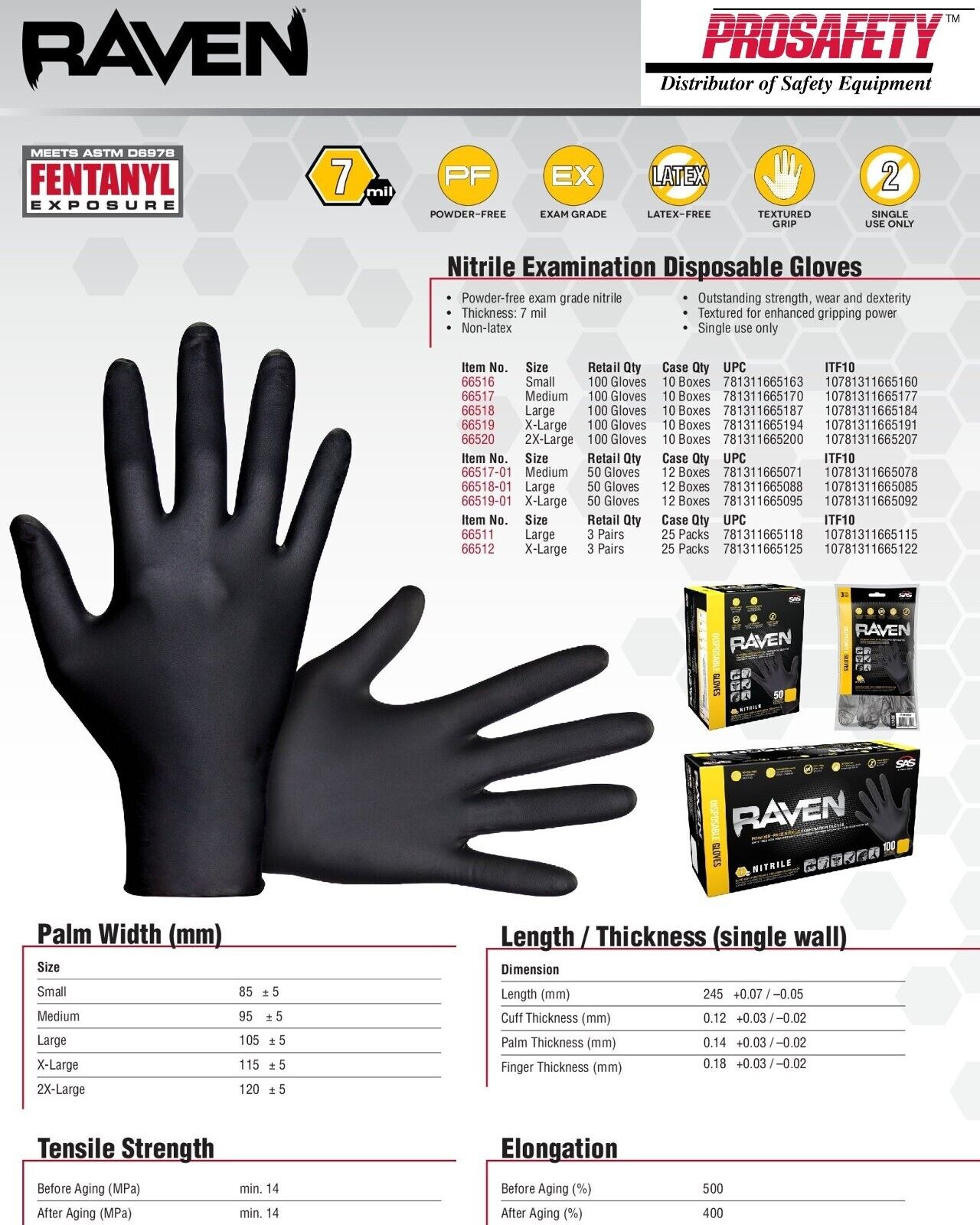 SAS RAVEN Black 7 MIL Powder & Latex Free Nitrile Disposable Gloves XLRG 100/BX SAS Safety 66519 - фотография #2