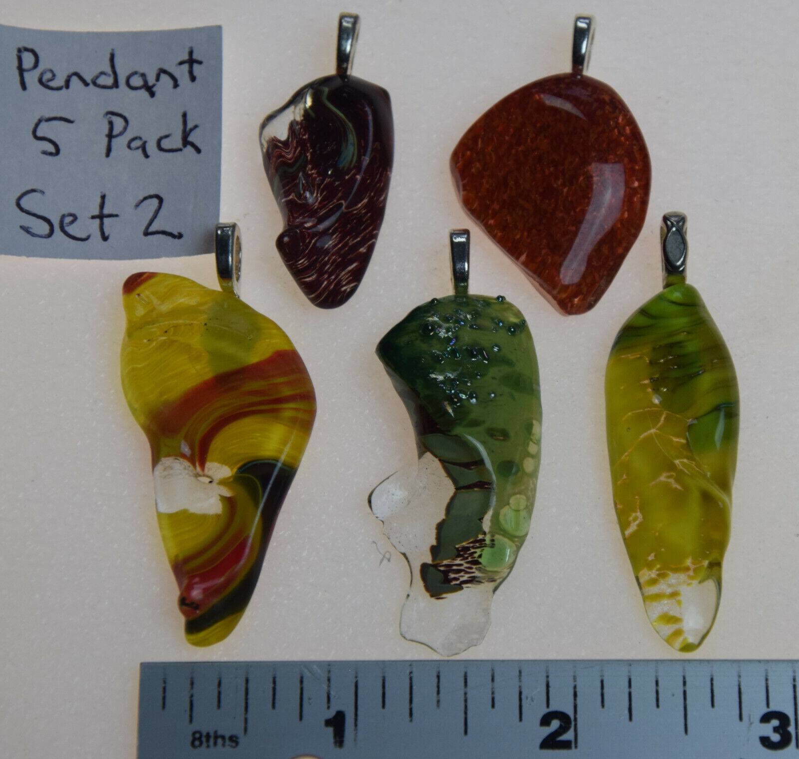 s2 Made In USA Fused Glass Pendants 5 Pack + 5 pcs 18" Soft Leather Necklace Artisan - фотография #6
