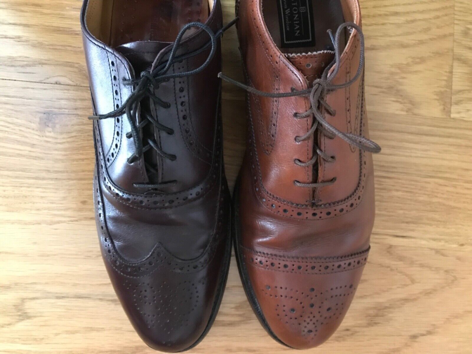 (2 pairs) classic men’s formal leather Brogue shoes brown/burgundy size 9 1/2  Bostonian, Cole & Haan - фотография #2