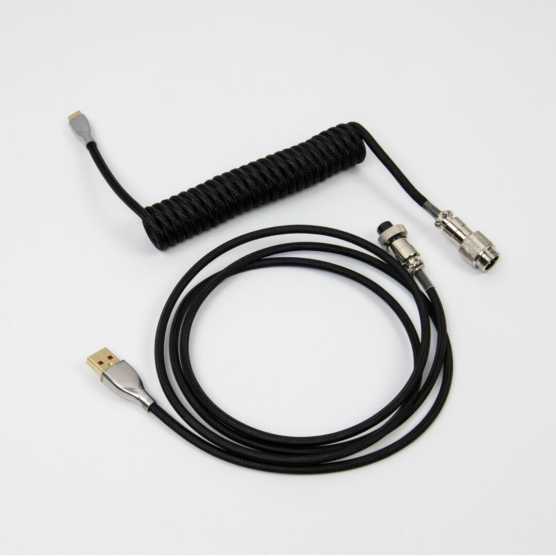 Black Coiled USB C cable with Aviator Connectors Flashquark