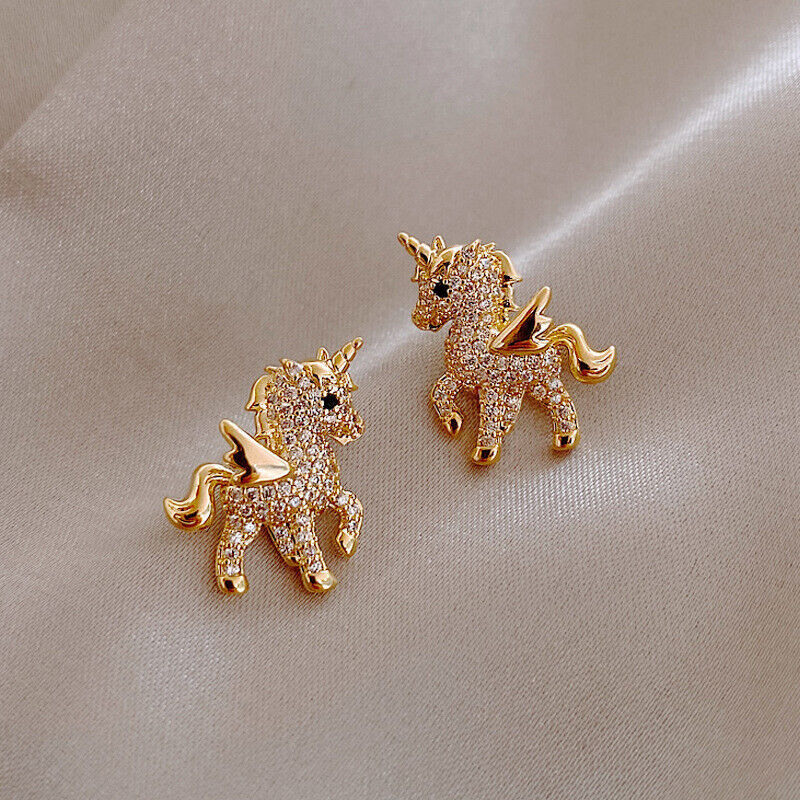 2022 Fashion Animal Horse KC Gold Crystal Earrings Ear Stud Women Jewelry Gifts Rinhoo