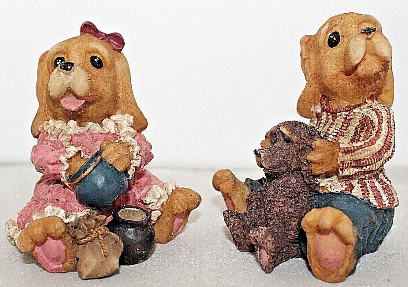 Vintage Pair of  Hand Painted, Polyresin Dog Ornaments Unbranded