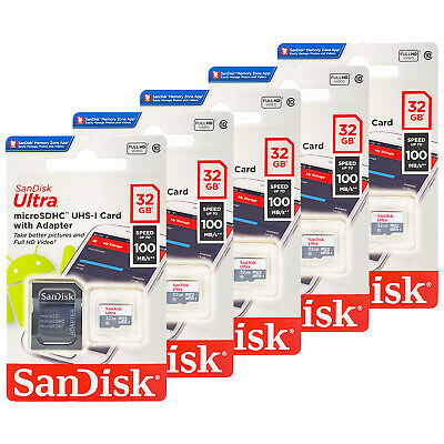 SanDisk Ultra Micro SD 32GB UHS-I Class 10  Card With Adapter 100Mb/s Pack of 5 SanDisk SDSQUNR-032G-GN3MA