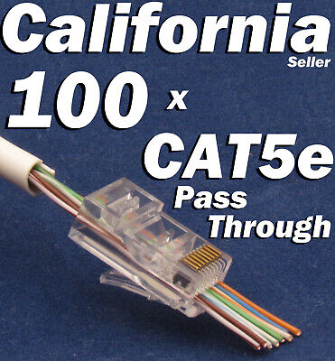 100 Pcs RJ45 Network Cable Modular Plug CAT5e 8P8C Connector End Pass Through LAswitch Does Not Apply