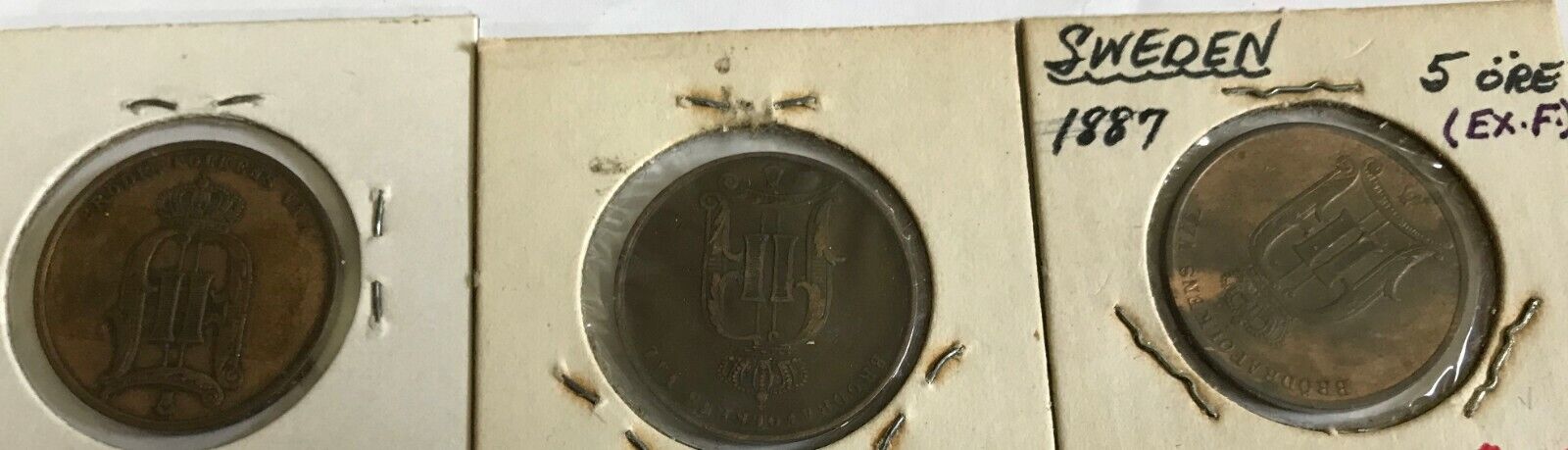 Sweden - lot of 3 coins - 5 ore - 1874 VF, 1875 VF, 1887 EF - KM 736 Без бренда - фотография #2