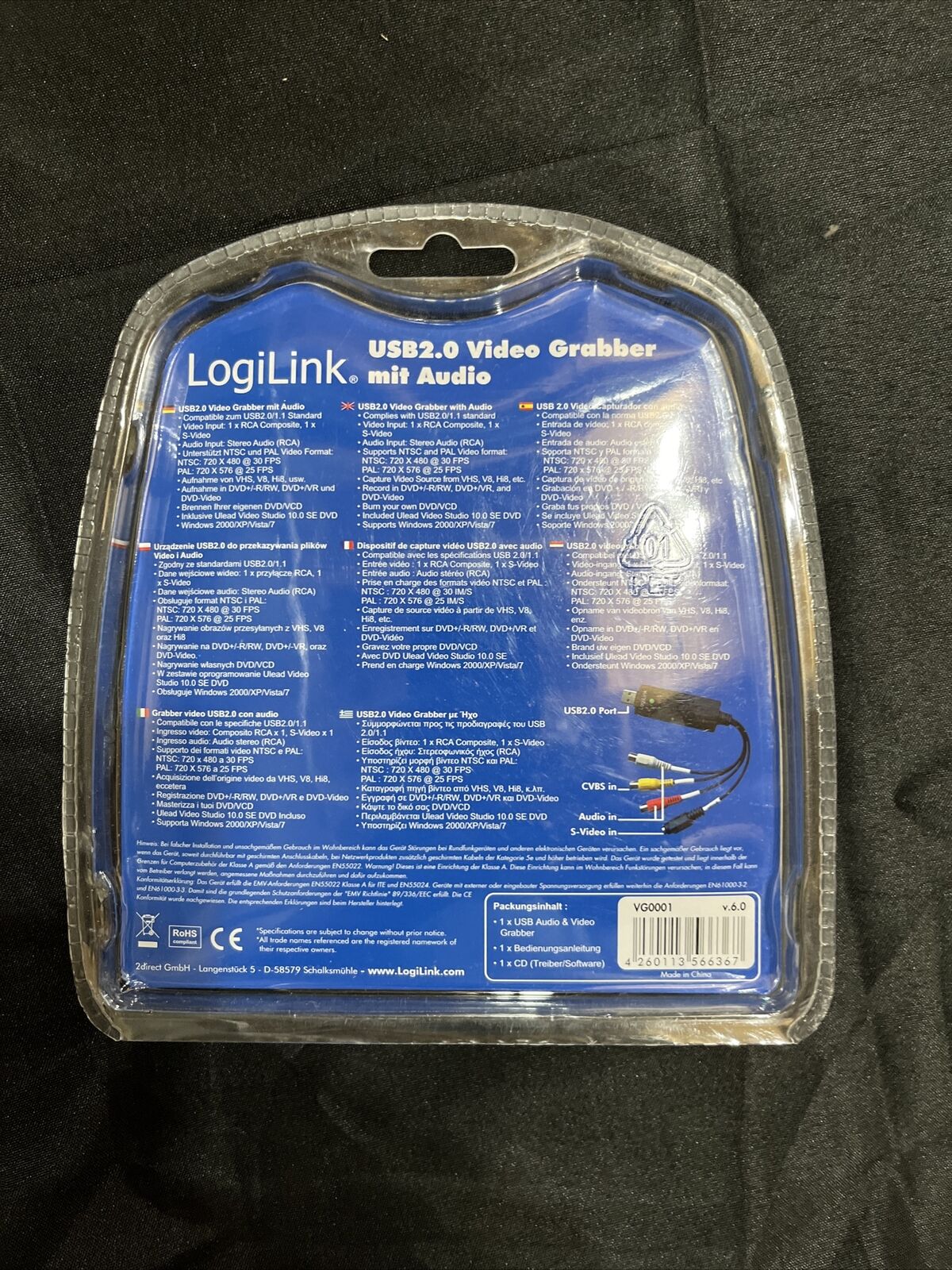 LogiLink USB 2.0 A/V Grabber USB A/M 3xCinch miniDIN5/F Video Audio VHs NEU OVP LogiLink - фотография #2