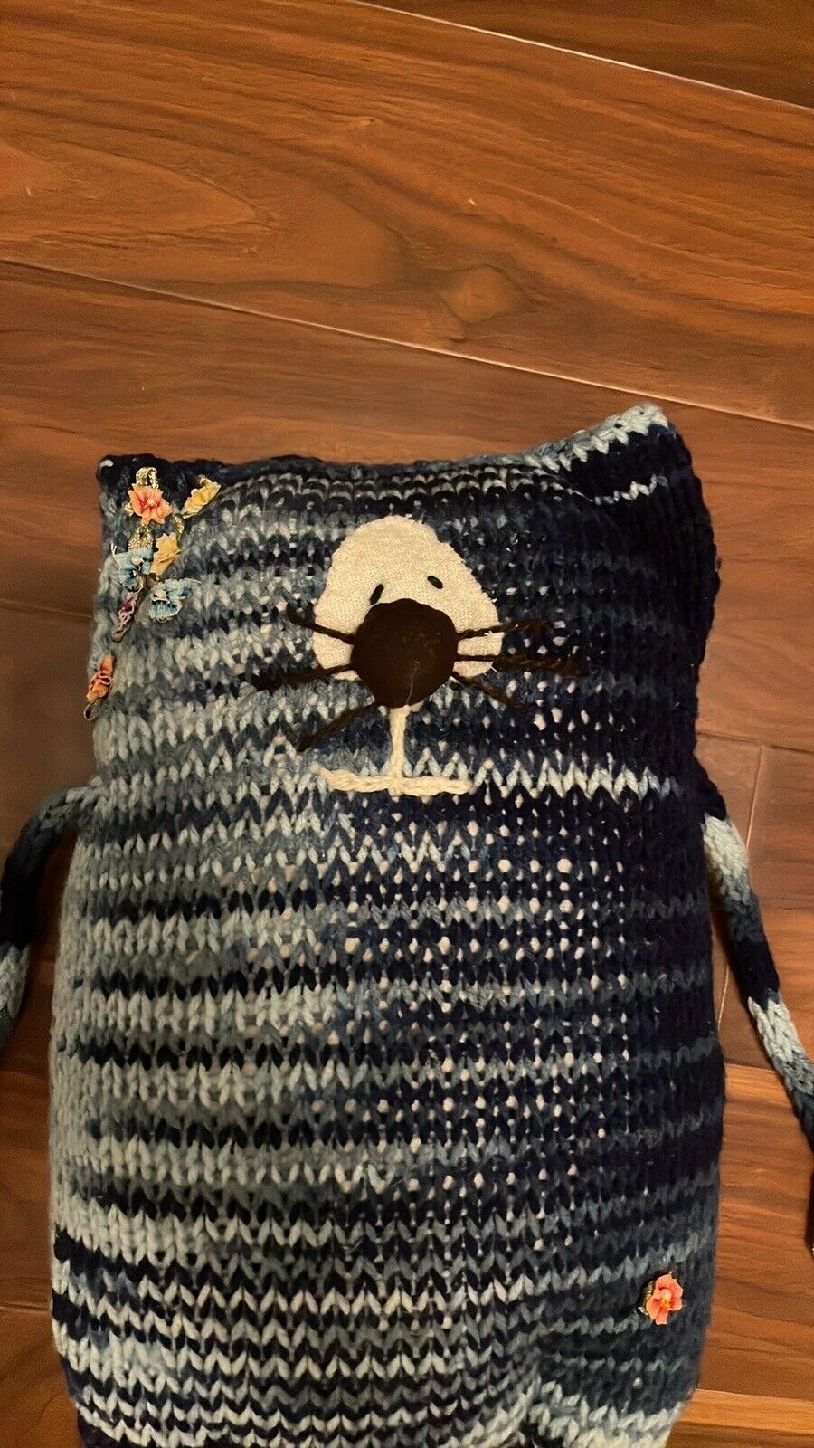 Handmade Knitted Blue Cat pillow Unbranded - фотография #2