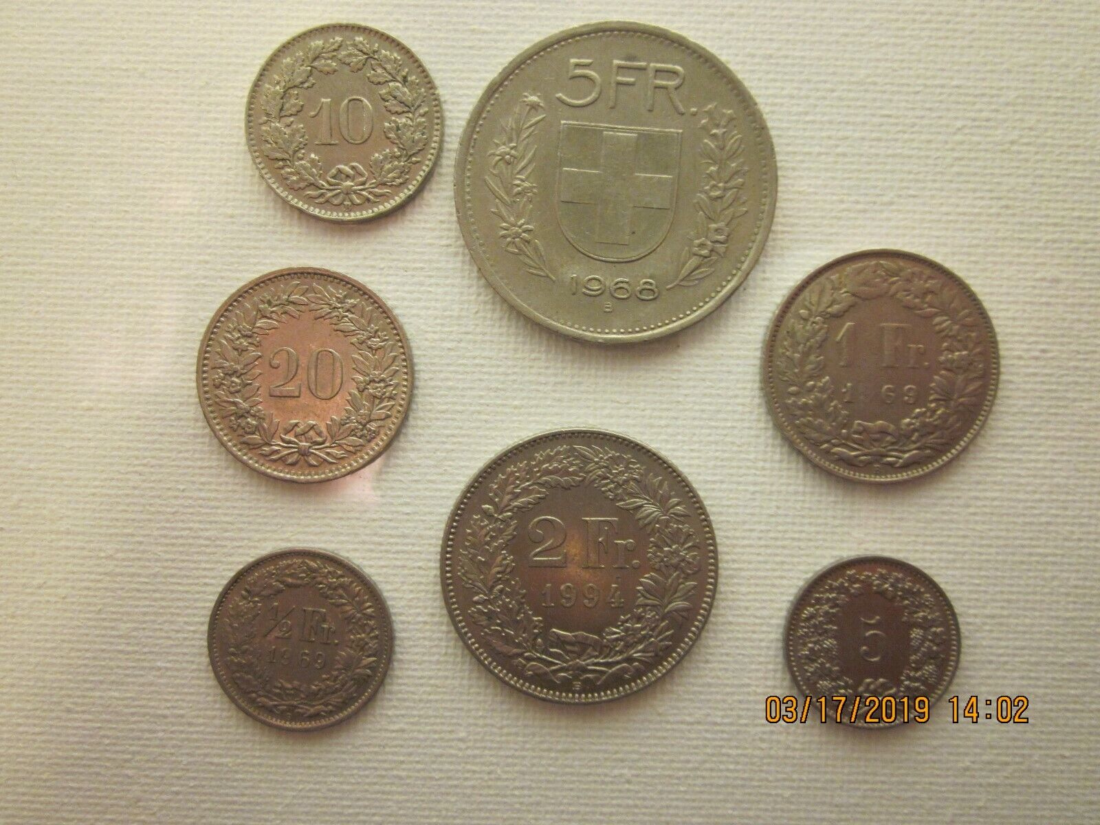  7 Swis Confoederatio Helvetica  coins ranging in date & Franc .  Great shape! Без бренда - фотография #3