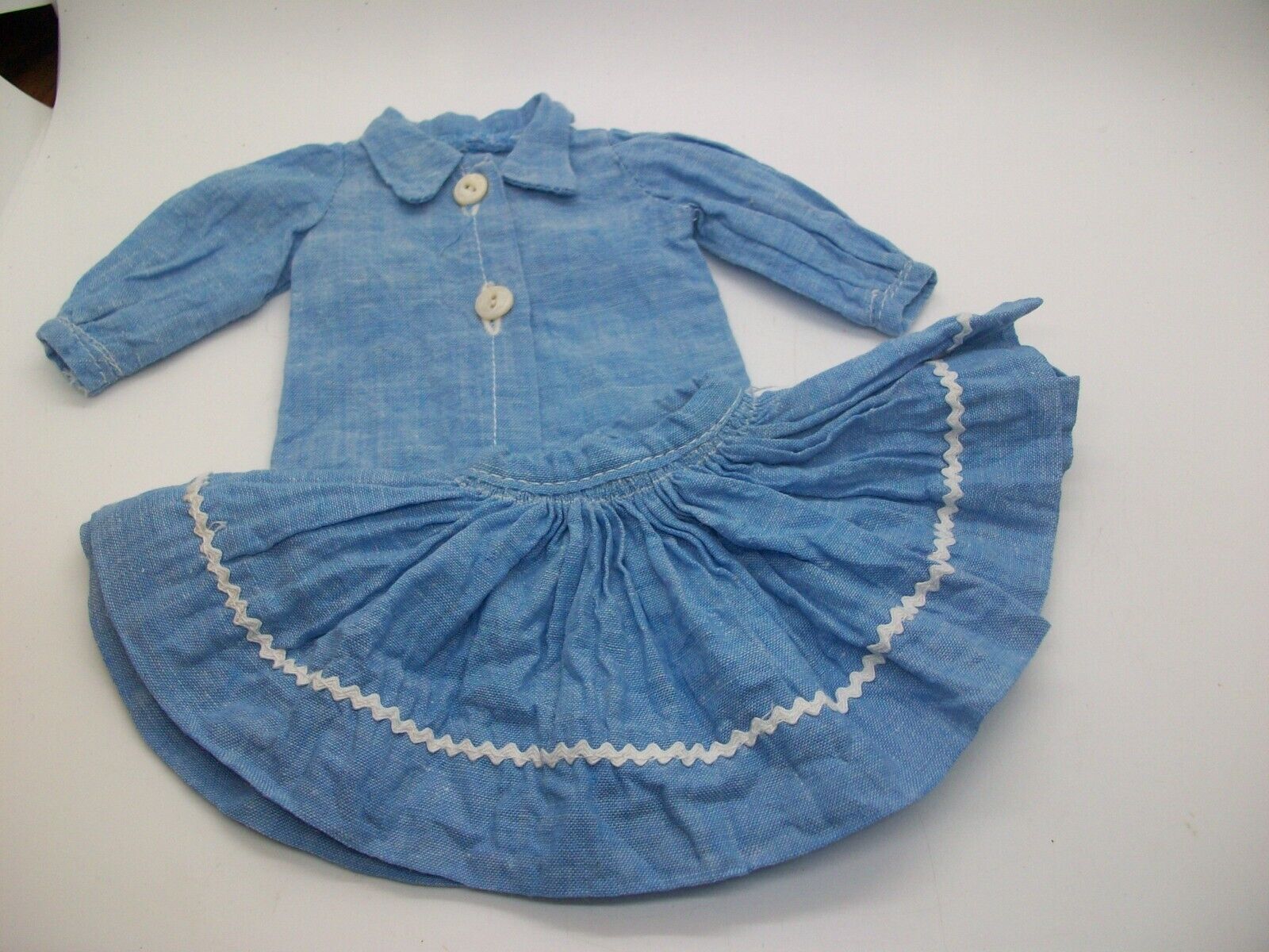 Vintage 70's  Doll  Blouse & Skirt Blue Jean  5  1/2 " Waist 8" Chest Handmade