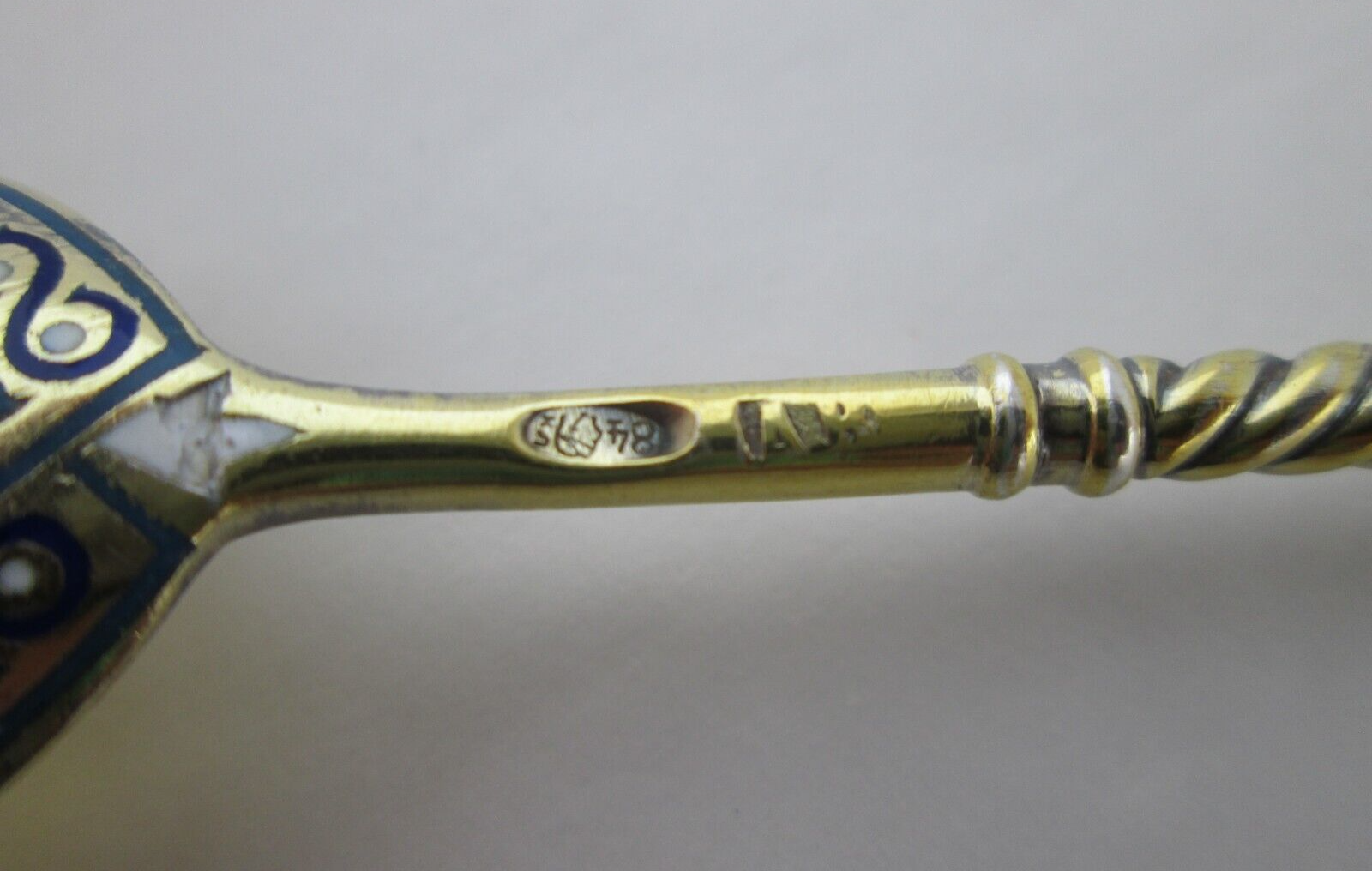 Antique RUSSIAN Silver 84 GILT CHAMPLEVE ENAMEL 6 Spoons Unknown - фотография #15