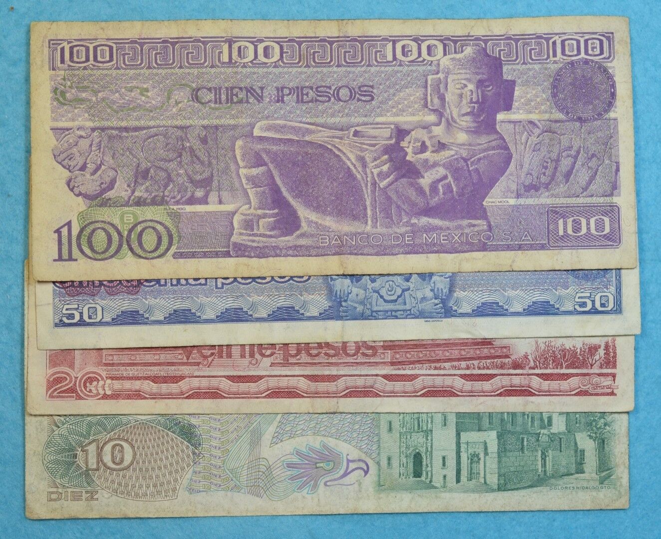 MEXICO SET LOT 4 BANKNOTES CIRCULATED 1970'S 1980'S 10 20 50 100 pesos 4 bills Без бренда - фотография #2