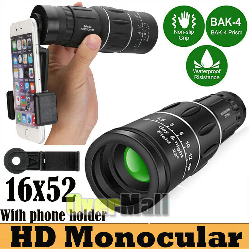 16x52 Zoom HD Vision Monocular Telescope Hunting Camera HD Scope + Phone Holder MUCH Does Not Apply
