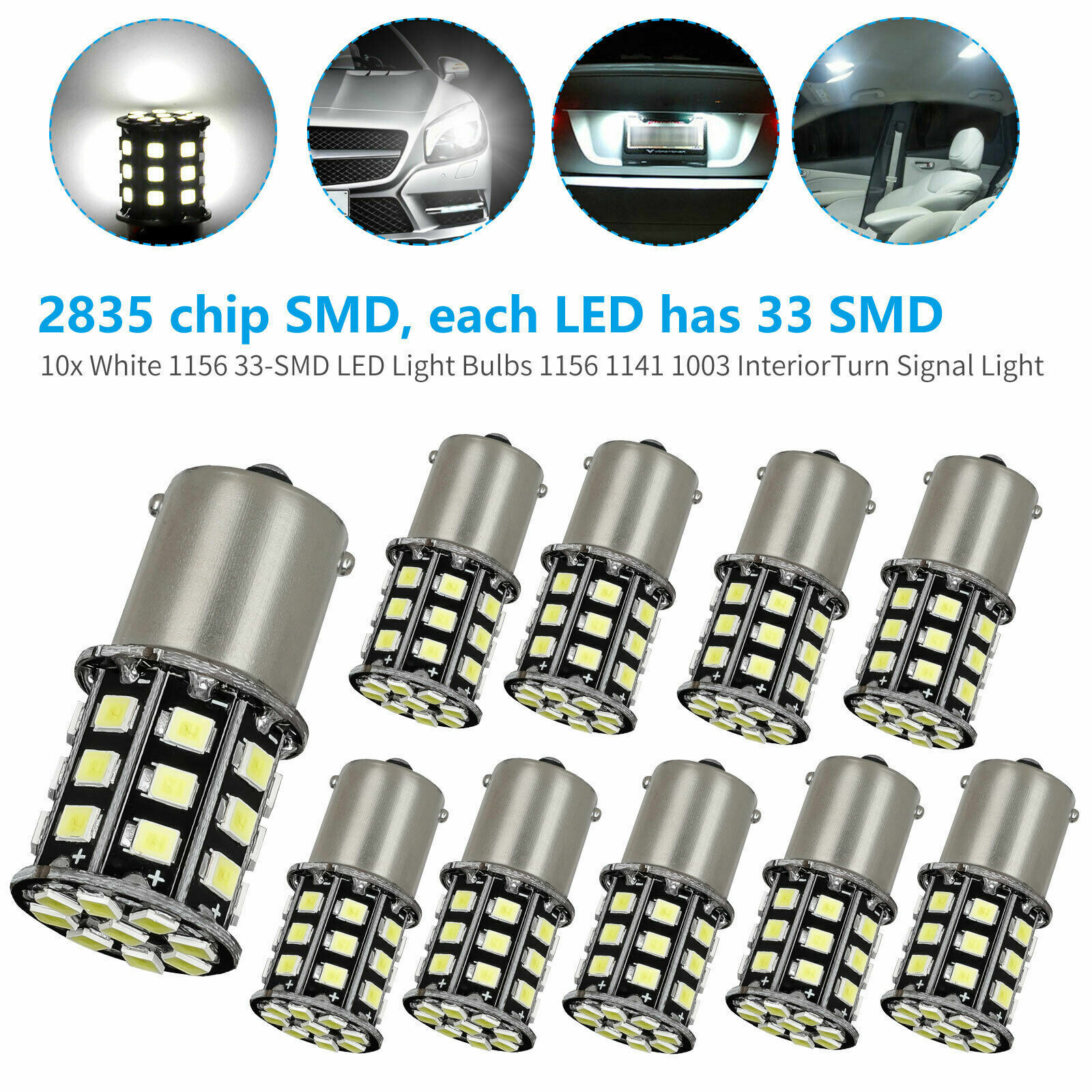 10x Super Bright White 1156 RV Trailer 33-SMD Car LED 1141 Interior Light Bulbs ANYHOW Does Not Apply - фотография #5