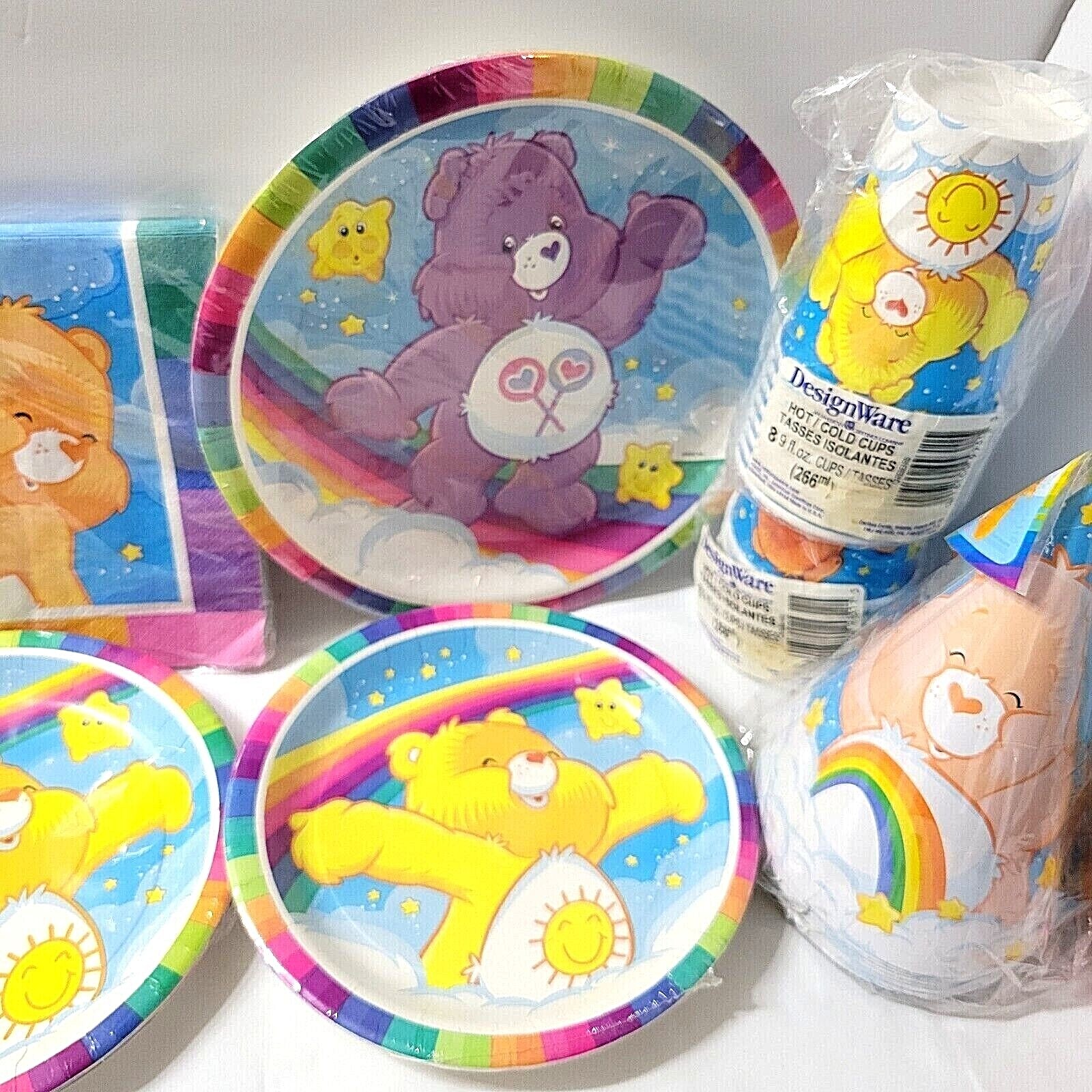 Care Bears Party Supplies Rainbow Colors 2 sz Plates Bags Cups Hats Napkins 2002 DesignWare / AMC Does Not Apply - фотография #4