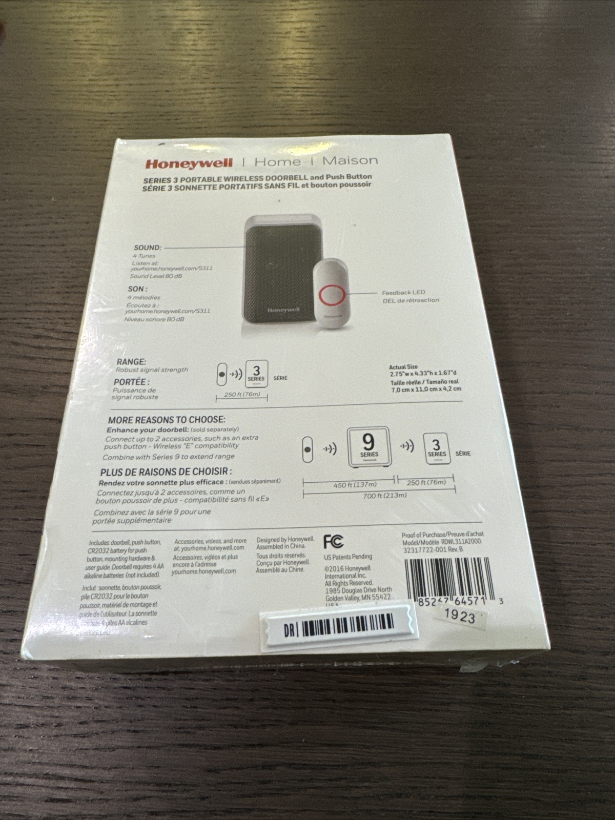 Honeywell Home Series 3 Wireless Portable Doorbell& push button  RDWL311A Honeywell ‎RDWL313A2000 - фотография #2