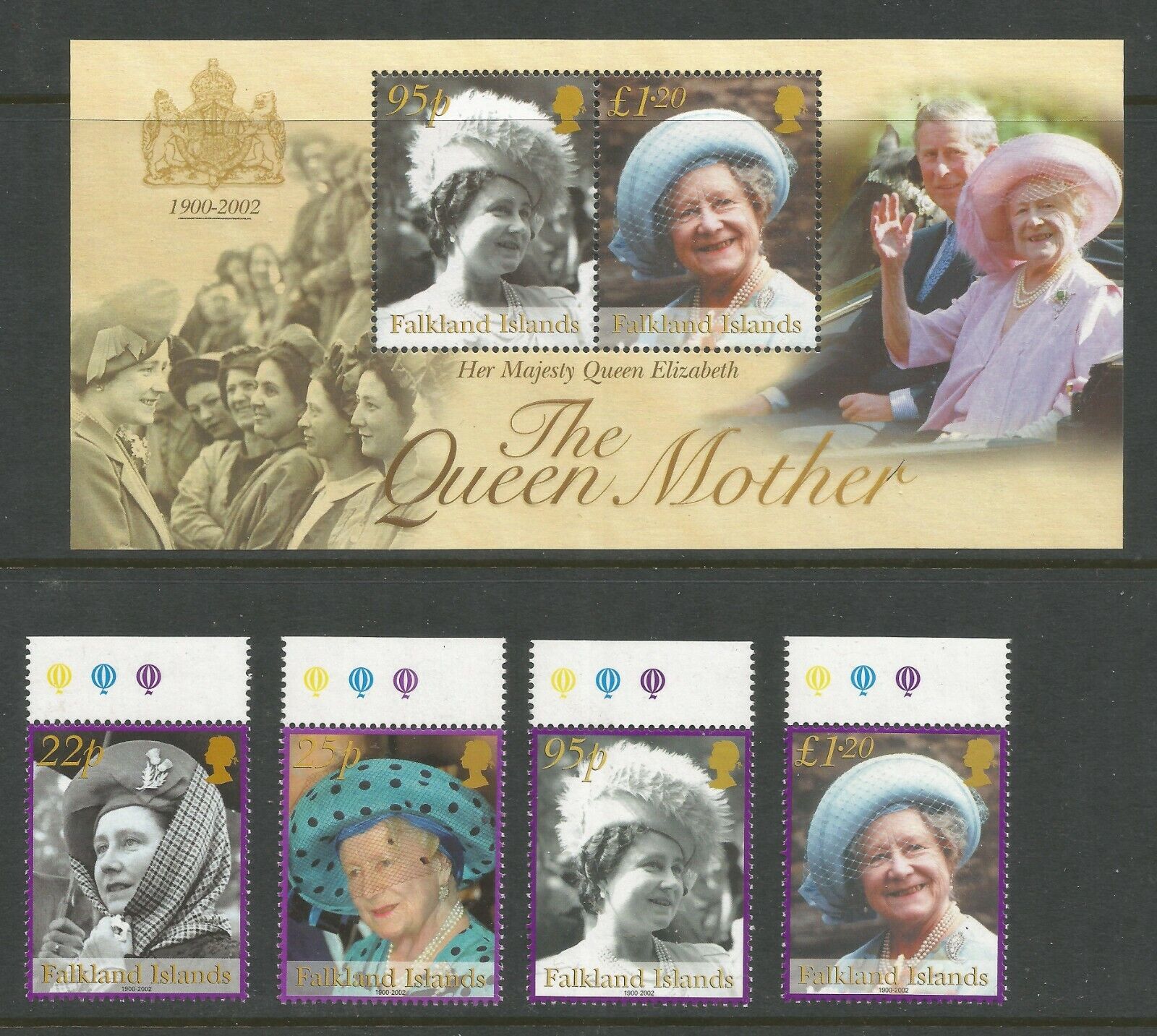FALKLAND ISLANDS, 2002 THE QUEEN MOTHER (4+MS), S.G 932-MS936, MNH** Без бренда
