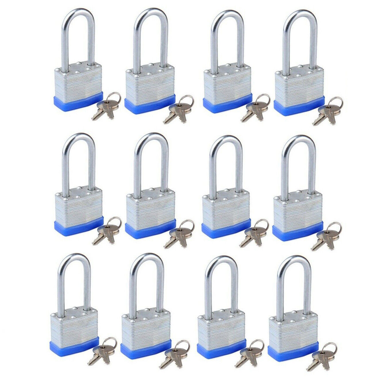 Lot of 12 Piece 40mm Laminated Pad Locks Keyed the Same Alike Long Shackle  artec Does Not Apply