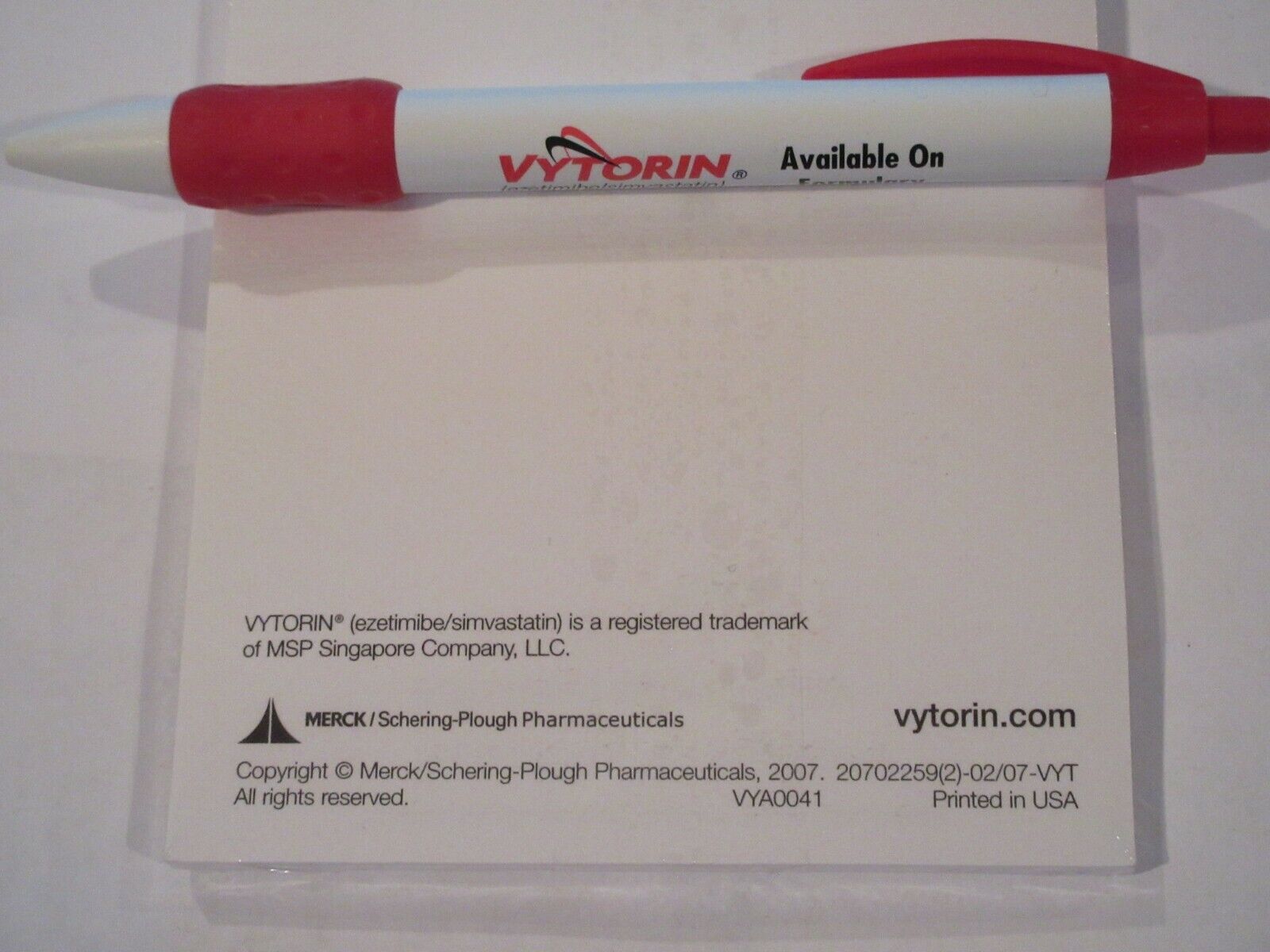 Pharmaceutical drug rep collectible Vytorin pen and 1 (tablet) note pad Nice! Unbranded - фотография #3