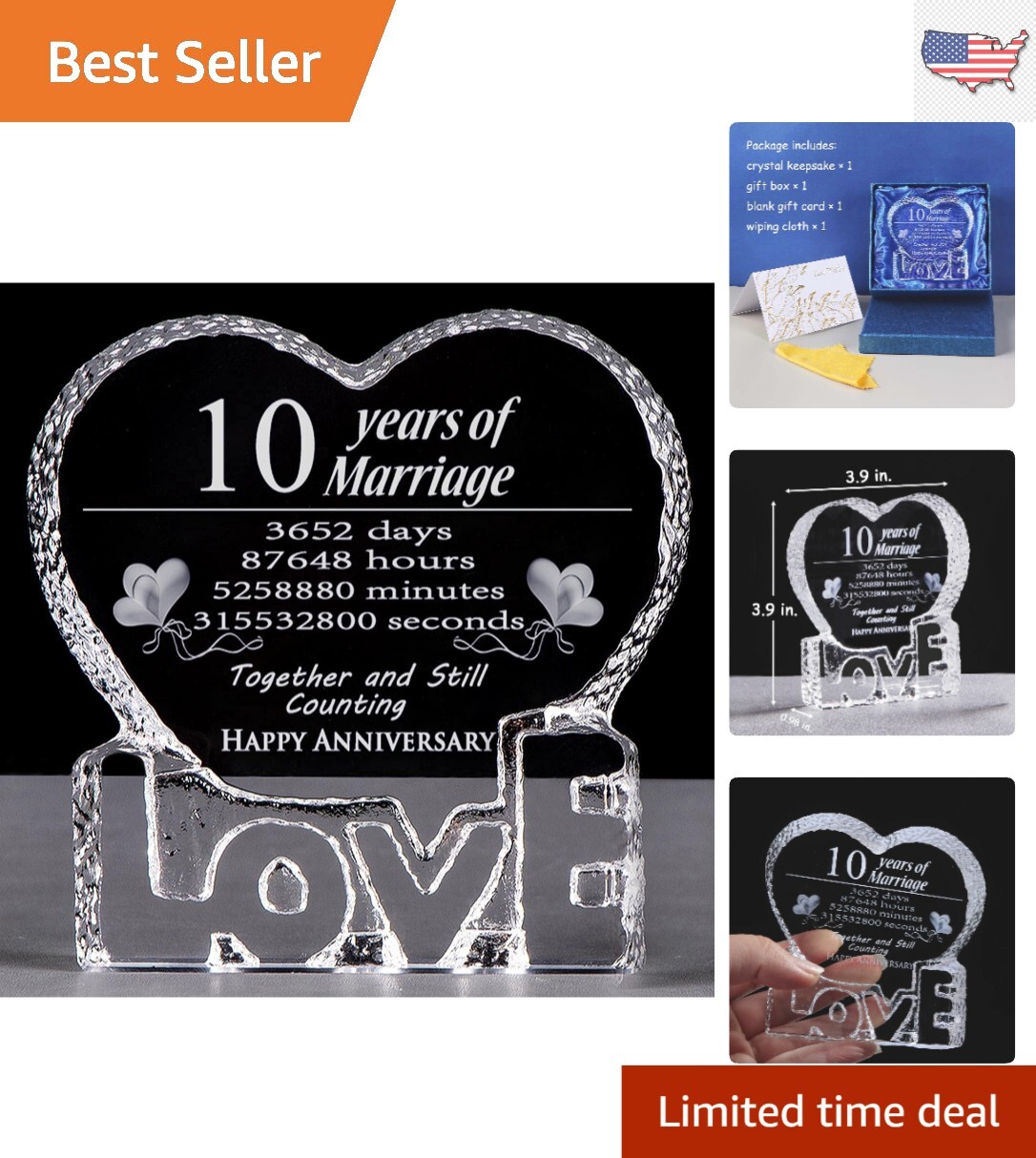 Memorable Love Shape Crystal Keepsake Paperweight - Extra Large Size - 3.9" x Unbranded