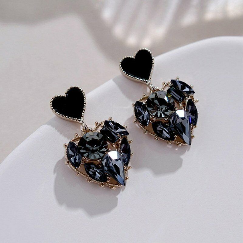 Sliver Plated Love Heart Zircon Black Earrings Stud Women Wedding Jewelry Gifts Rinhoo Does not apply - фотография #5