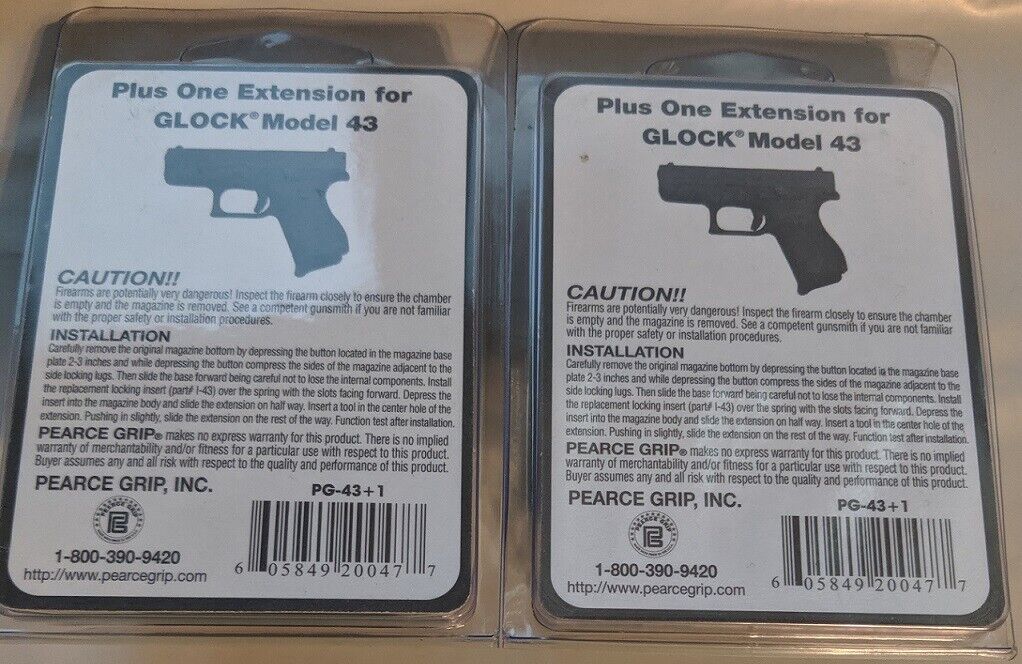 Lot of 2 - Pearce Grip Glock 43 Plus 1 Magazine Extension PG-43+ G43 Mag Ext Pearce Grip PG-43+1 - фотография #3