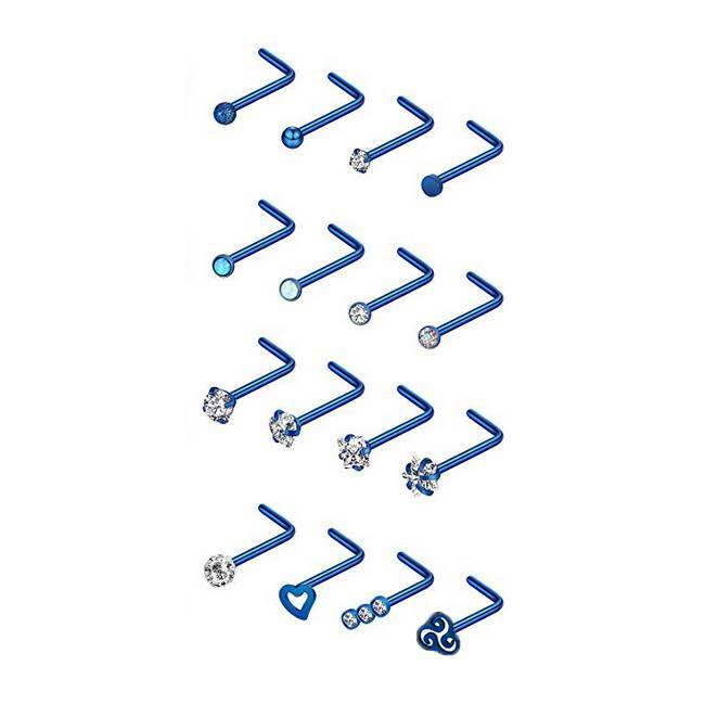 16pcs/lot CZ Surgical Steel Nose Rings L Shaped Studs Body Piercing Jewelry 20G LongBeauty Does Not Apply - фотография #7