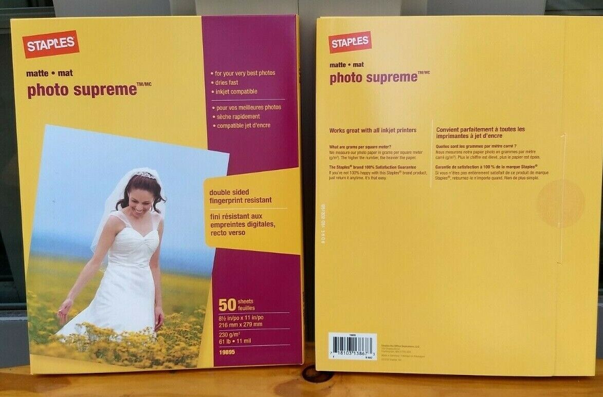 Staples Photo Supreme Paper 8 1/2" x 11" Double Sided Matte 2 Packs 100 sheets Staples