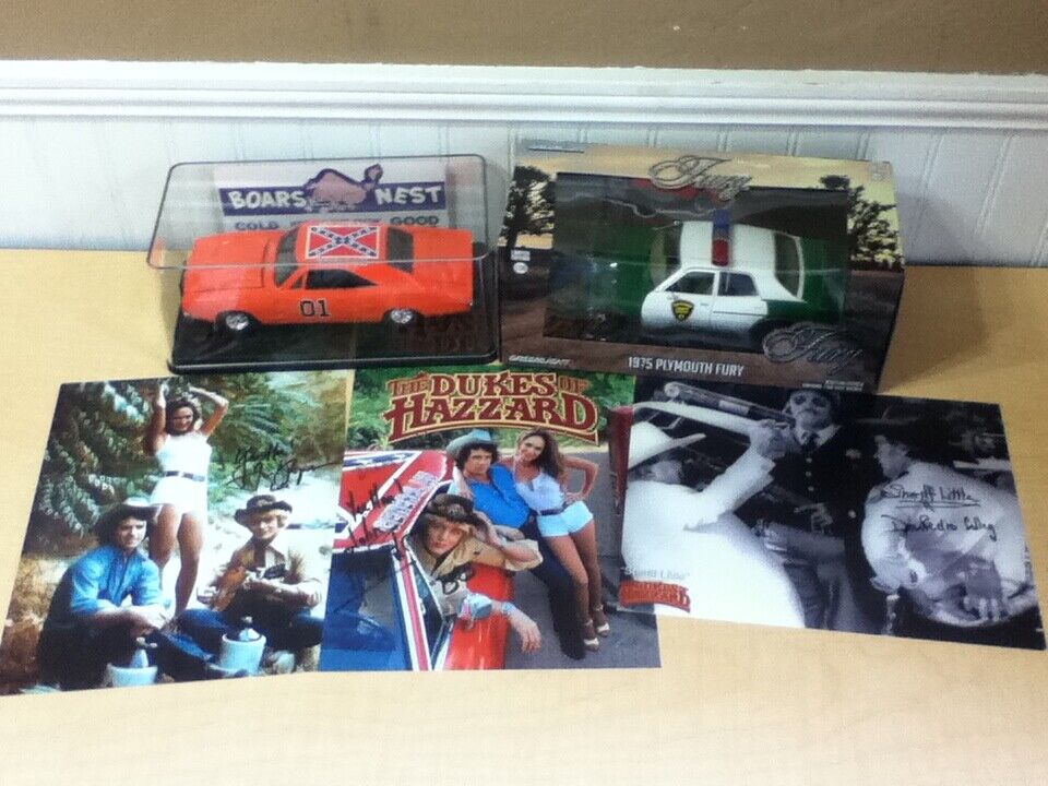 3 SIGNED AUTOGRAPHS - Dukes of Hazzard 1/25 1/24 General Lee Sheriff Diecast LOT ERTL Dodge Charger R/T