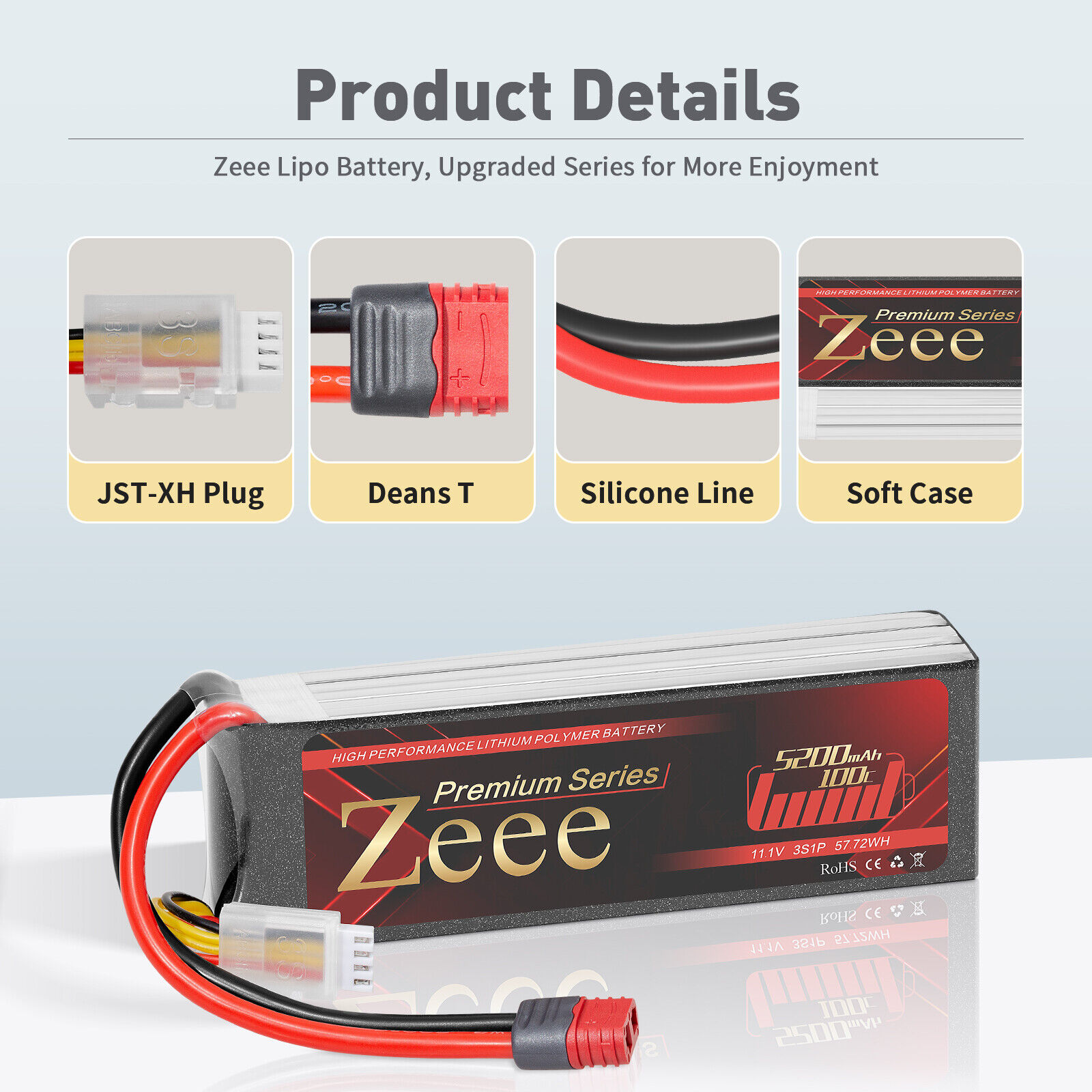 2x Zeee 3S LiPo Battery 11.1V 100C 5200mAh Deans for RC Car Helicopter Truck ZEEE Does Not Apply - фотография #2