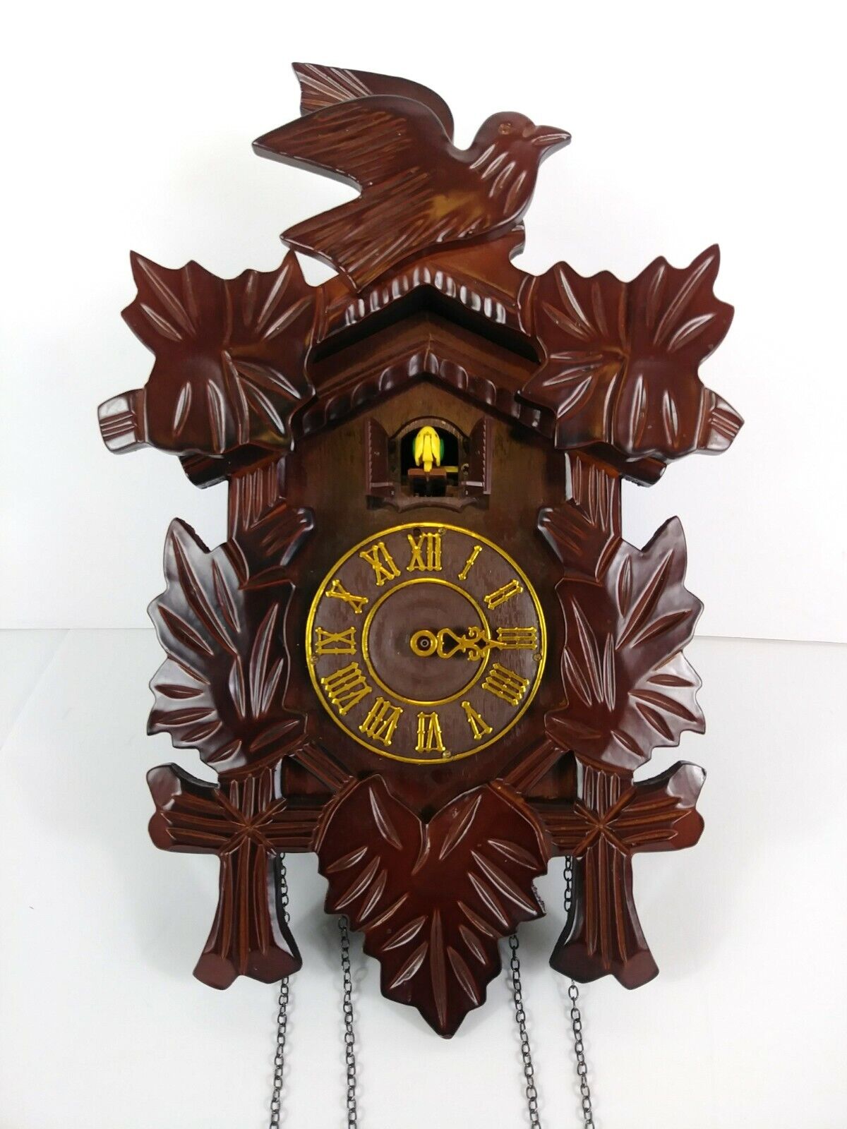Wood Coo Coo Clock Bird / Leaves Repair or Parts 15" Tall X 9 3/4" Wide Unknown - фотография #2
