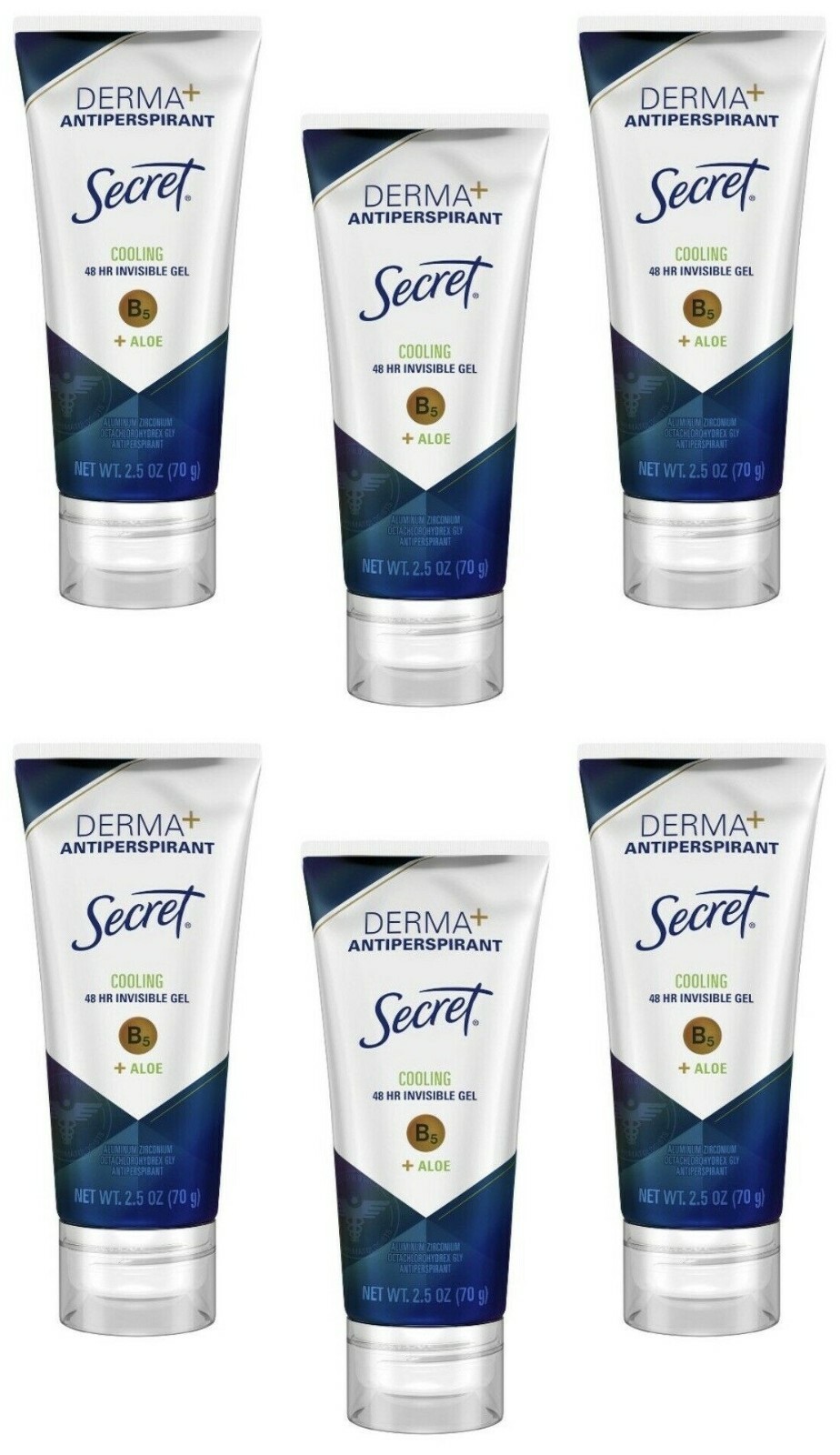 LOT 6 Secret Derma + Antiperspirant Cooling 48 Hr Invisible Gel 2.5 Oz B5+ Aloe Secret 703619825