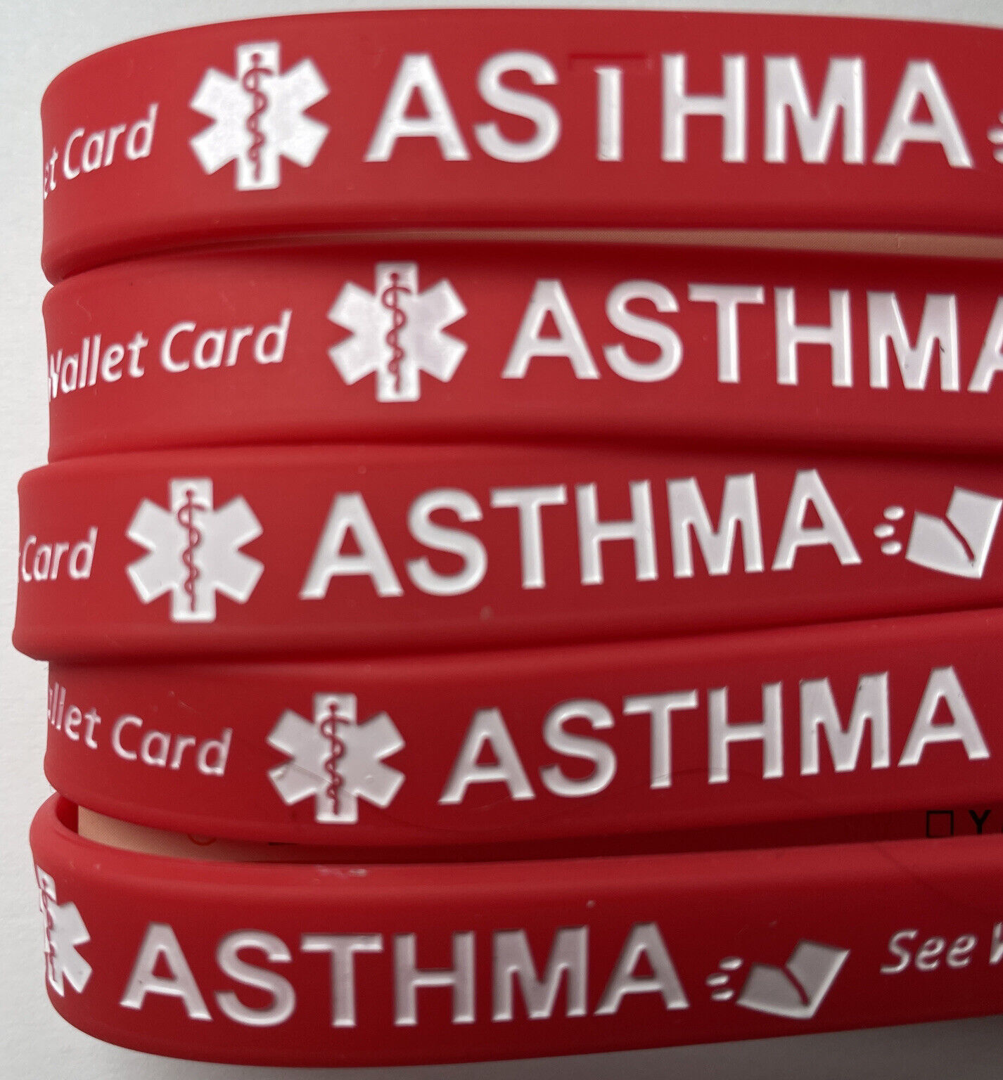 Asthma Alert Silicone Wristband Bracelets 5 Red Medical Condition with Info Card Warp united Does Not Apply - фотография #5