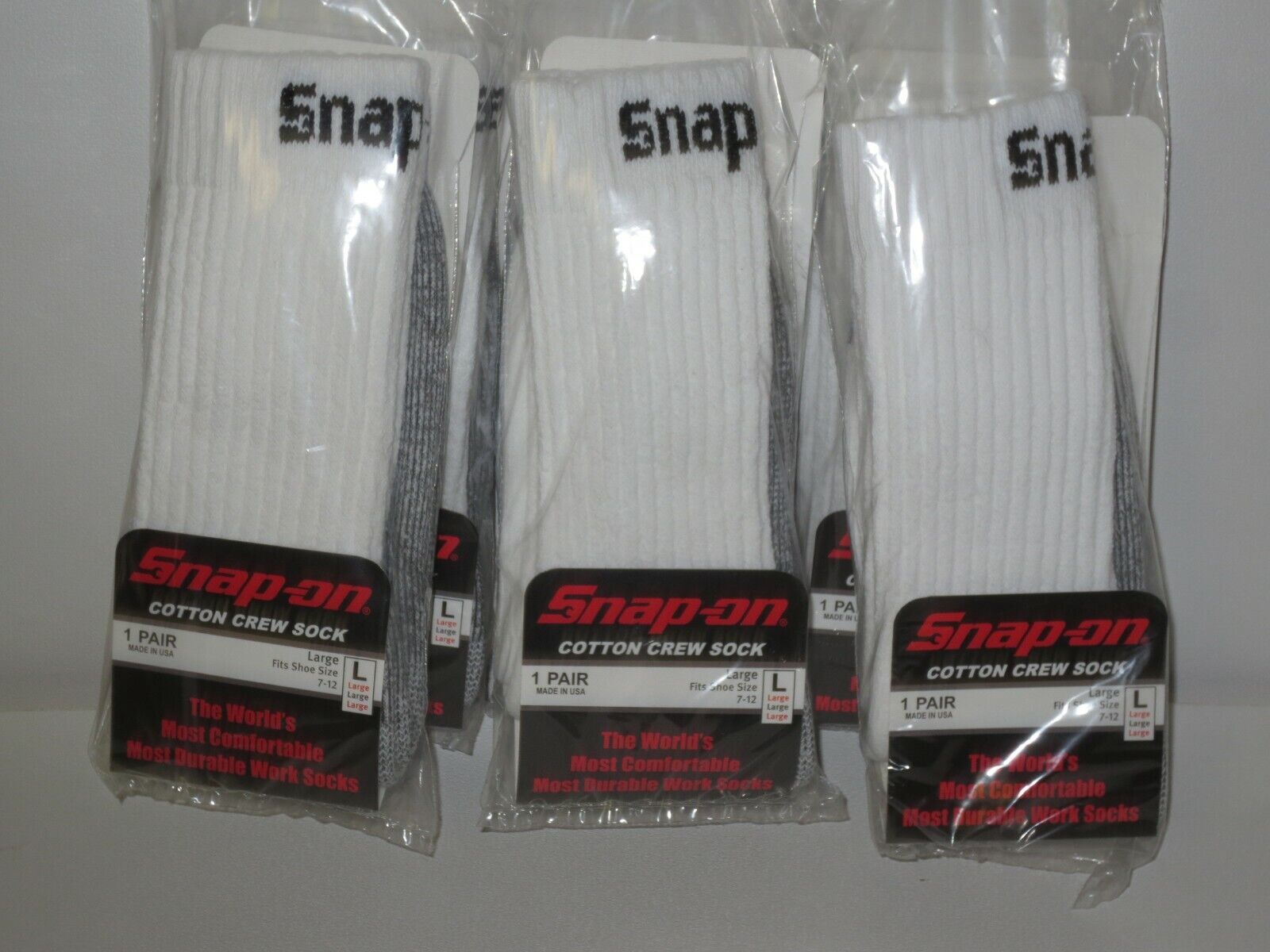 12 Snap-On Crew Socks Men's WHITE LARGE ~ FREE SHIP ~ MADE IN USA 12 PAIRS *NEW* Snap-on - фотография #3