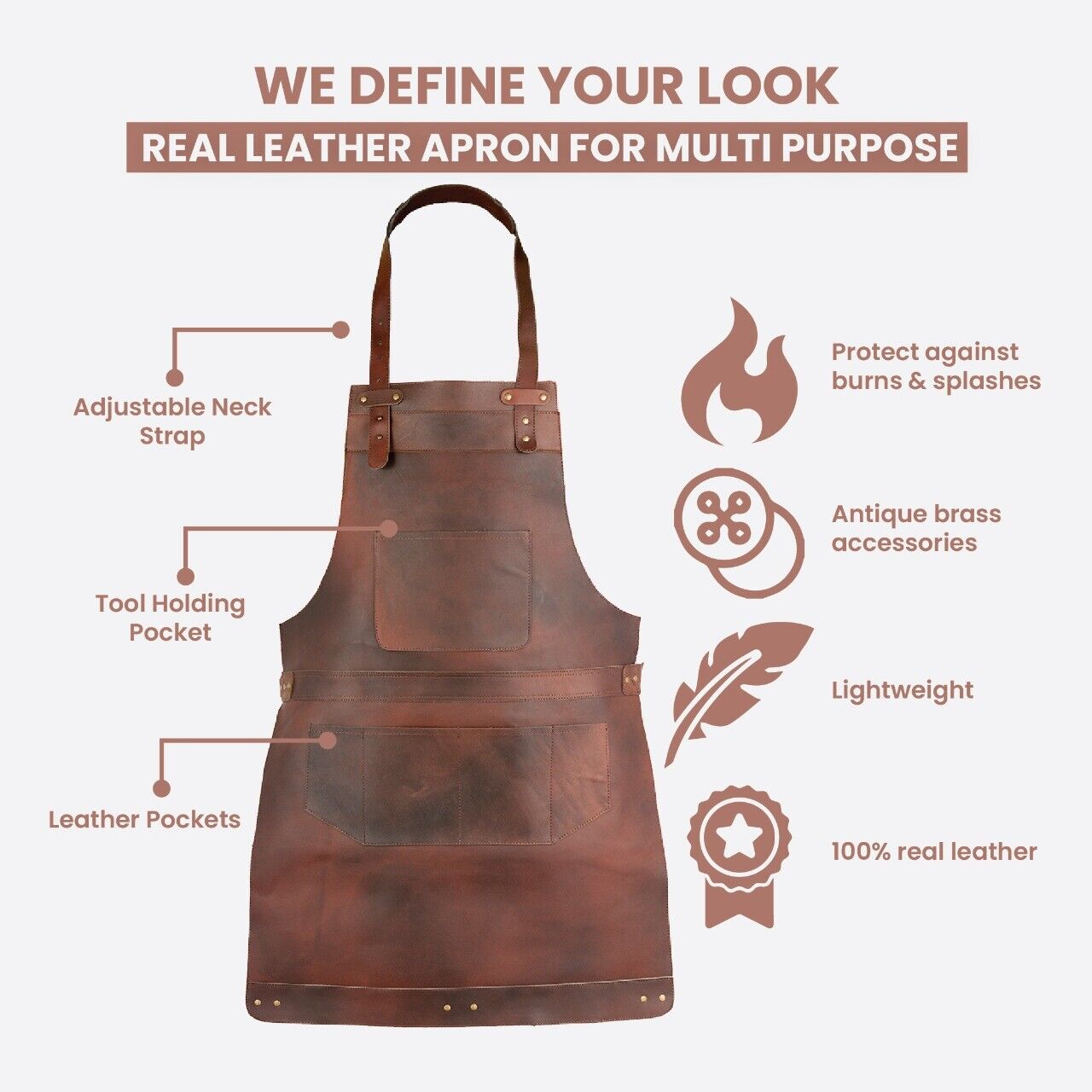 Dark Brown Full Grain Leather Apron Butcher Apron -BBQ Apron - Blacksmith Apron Handmade